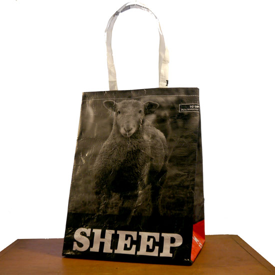 Sheep Tote Bag made from Shaker Village's feed bags